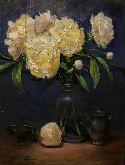 Peonies in Glass 16x12 $950 at Hunter Wolff Gallery